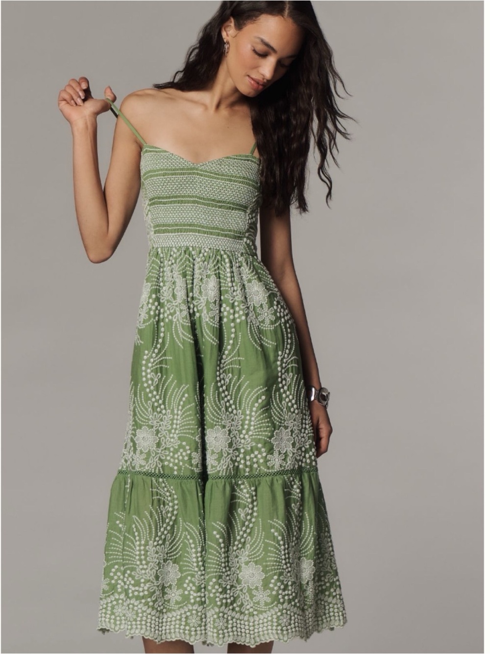 NWT Anthro Sleeveless Sweetheart Embroidered Feminine Unique Midi Dress, L